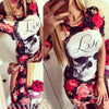 Skull Bodycon Flower Floral Dress - designfullprint