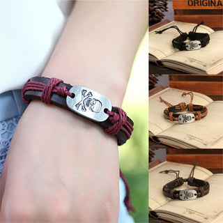 Skull Bone Leather Cuff Braided Wrap Bracelet