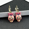 Halloween Pink Bow Skull Earrings