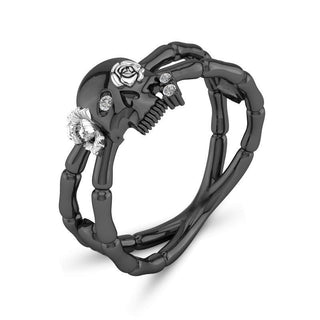 Skull Skeleton Floral CZ Ring