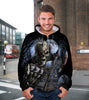 3D Skull and Battlle Axe Unisex Zip Up Hoodie 023 - designfullprint