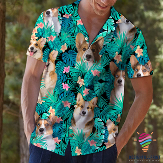 Tropical Corgi Hawaii Button Shirt CM Gifts For Dog Lovers