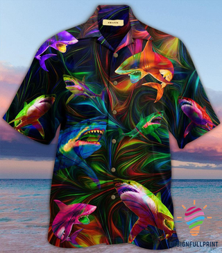 Colorful Shark Hawaii Button Shirt CM Gifts For Dog Lovers