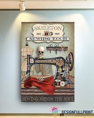 Skeleton Sewing Room Love Quilting Heart Soul And Love Sewing Knit Yarn Canvas Art and Poster CM