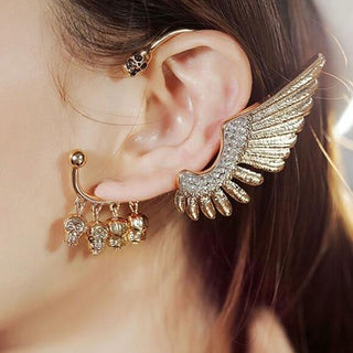 Rhinestone Wing Skulls Ear Cuff Clip for Left Ear - designfullprint