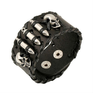Skull Black Wide Wristband Leather Bracelet