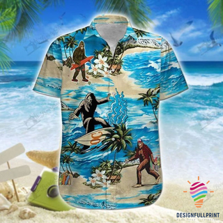 Beach Tropical Bigfoot Hawaii Button Shirt CM Gifts For Dog Lovers