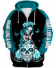 Skull Gift Purple And Teal Wearing Suicide Awareness Prevention Sugar Skull Girl Zip up Long Sleeve Tshirt Hoodie