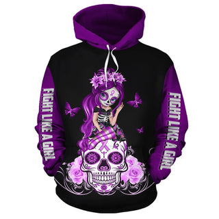 Skull Gift Purple Ribbon Light Purple Lupus Awareness Sugar Skull Zipup/ Pullover Hoodie T-shirt Sweatshirt