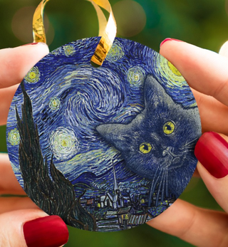 Starry Night Black Cat Ornament LH