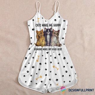 Cats Make Me Happy Romper Rompers For Women LH Romper Dress Sexy Rompers Summer Rompers Gifts For Cat Lovers