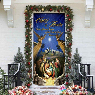Christ Is Born Christmas Door Cover LH