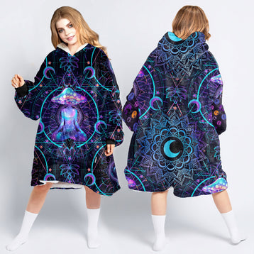 Hippie Gift Alien Mushroom Hippie Wearable Blanket Snug Hoodie