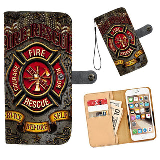 Cell Phone Wallet Case for Universal Models - Fire Rescue FireFighter