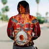 3D Fire Drummer Guitar Unisex Zip up Hoodie 001 - designfullprint