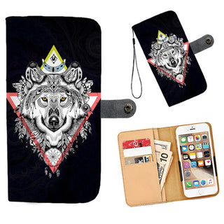 Awesome Cell Phone Wallet Case for Universal Models - Dream-catcher Wolf 002 - designfullprint