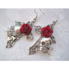 Cross Red Rose Skull Earrings