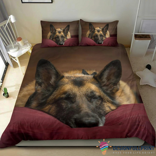 German Shepherd Sleeping Maroon Bedding Set CH Gifts For Dog Lovers