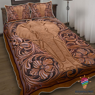 Gift For Elephant Lover Elephant Sculpture Carved Bedding Set CH