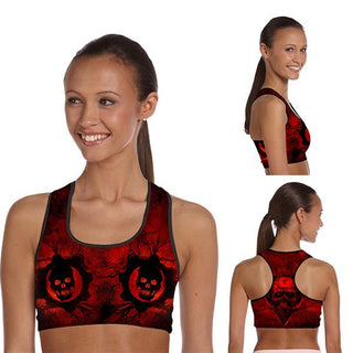 Padded Gym Fitness Sport 3D Red Skull Printed Athletic Bra 002 - designfullprint