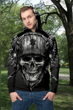 3D Black&White Skull and Sword Unisex Zip up Hoodie 003