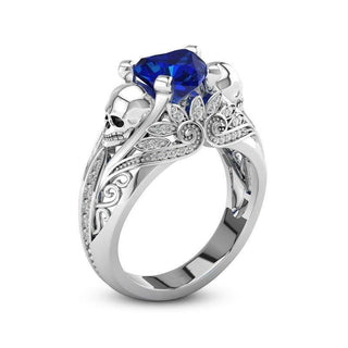 Skull Heart Shape Stone Silver Promise Ring