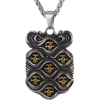 Vintage Stainless Steel 7 Skulls Pendant Necklace