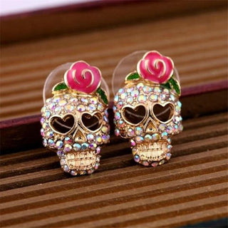 Roses Skull Crystal Stud Earrings - designfullprint