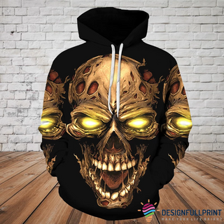 Skull Gift Gold Skull Screaming Yellow Eyes Art Unisex Hoodie CH