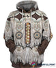 Gift For Native American White Brown Printed Fringe Pattern Pullover or Zip Up Hoodie or Sweater LN