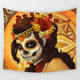 Skull and Caleveria Girl Wall Tapestry - designfullprint