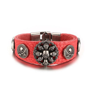 Red Genuine Leather Pirate Skull Bracelet