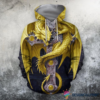 Gift For Dragon Lover Yellow Dragon With Cross US Unisex Size Hoodie LN