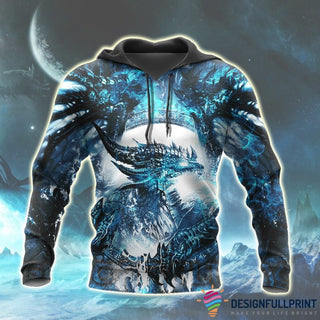 Gift For Dragon Lover Blue Dragon Moon Night US Unisex Size Hoodie LN