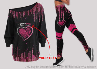 Pink Breast Cancer Awareness Off Shoulder Long Sleeves Top and Leggings Set LN