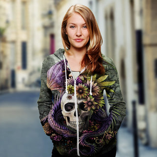 3D Skull and Dragon Unisex Zip up Hoodie 006 - designfullprint