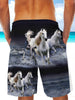 3D White Horses Running Along The Sea Ultra-light Drawstring Shorts for Men 003 - designfullprint