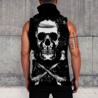 3D Skull Evil Sleeveless Zip Hoodie 003 - designfullprint