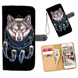 Awesome Cell Phone Wallet Case for Universal Models - Wolf Dream-catcher 003 - designfullprint