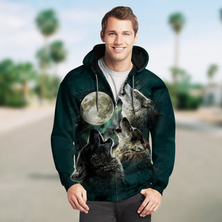 New Fashion Zip Up Hoodies - Three Howling Wolves  003 - designfullprint