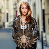 3D Sugar Skull Deer Skull Floral Skull Unisex Zip up Hoodie 004 - designfullprint