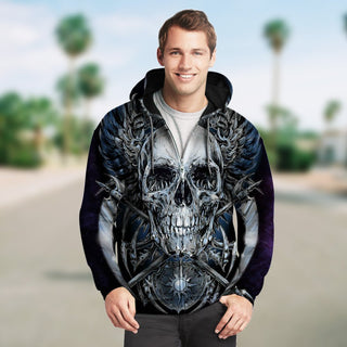 3D Skull and Death Scythe Unisex Zip Up Hoodie 011 - designfullprint