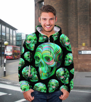Green 3D Skull Illustration Unisex Hoodie, Long-sleeve, Tee, Zip up 028