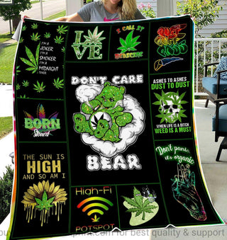 Gift For Hippie Stoner Bear Pothead Care Bear Dont Care Bear Love Bud Quilt And Sherpa Blanket don t care bear blanket HG