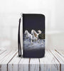 Cell Phone Wallet Case for Universal Models - 3D White Horses Running In The Sea Printed Phone Wallet Case 003