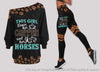 Gift For Horse Lover This Girl Loves Her Coffee And Her Horses Off Shoulder Long Sleeve Top and Leggings Set