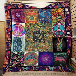 Gift For Hippie Hippie Style Peace Love Music Quilt Throw Blanket CH