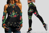 Gift For Hippie Tropical Pot Leaf Cut Out Shoulder Top And Legging Set LN