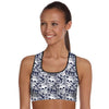 Padded Gym Fitness Sport 3D Blue Floral  skull Printed Athletic Bra 005 - designfullprint