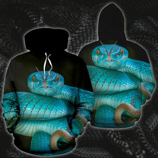 3D Teal Snakes Printed Hoodie 003 - designfullprint